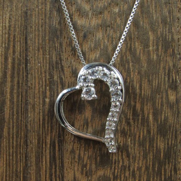 Jewelry - 18" Sterling Silver Very Light Aquamarine Heart Pendant Necklace Vintage